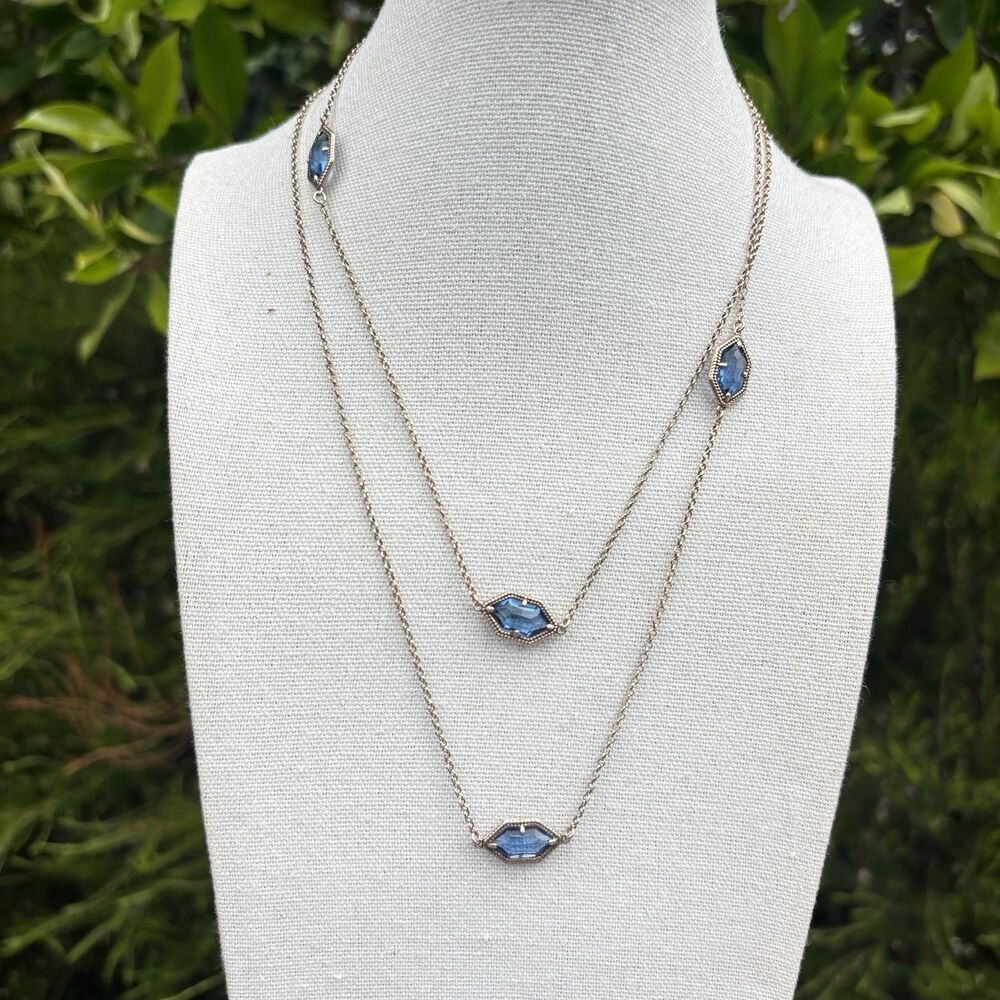 Dyadema Italy 925 Sterling Silver Rose Gold Tone Blue Crystal Station Necklace - Picture 5 of 6